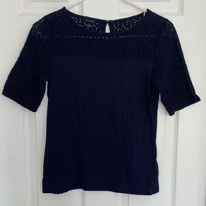 Talbots Navy Lace Sleeve Blouse